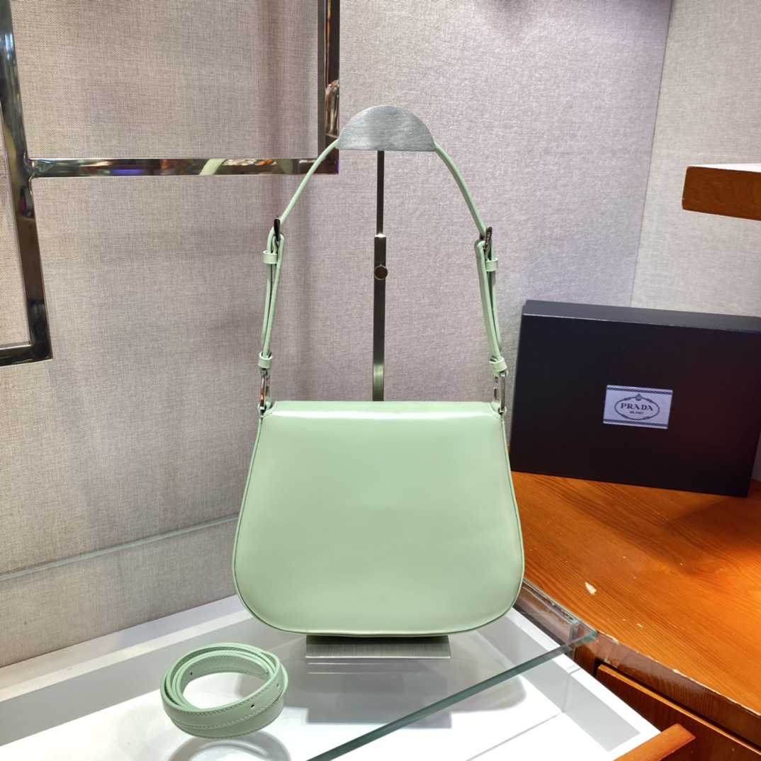 Prada Cleo Brushed Leather Shoulder Bag With Flap Aqua 1BD303